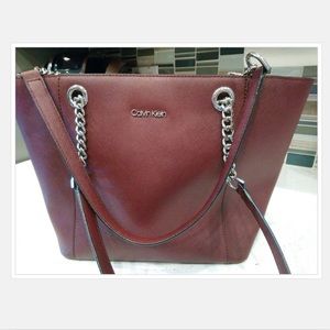 Calvin Klein shoulder handbag - Burgundy leather